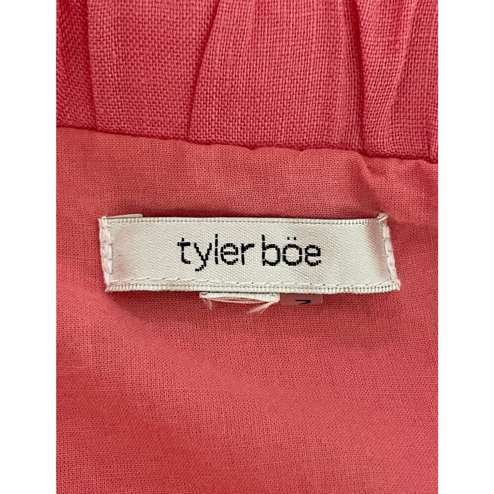 Tyler Boe Ansley Linen Mini Puff Sleeve Tiered Dress Coral Pink Small Beachy - Picture 11 of 13
